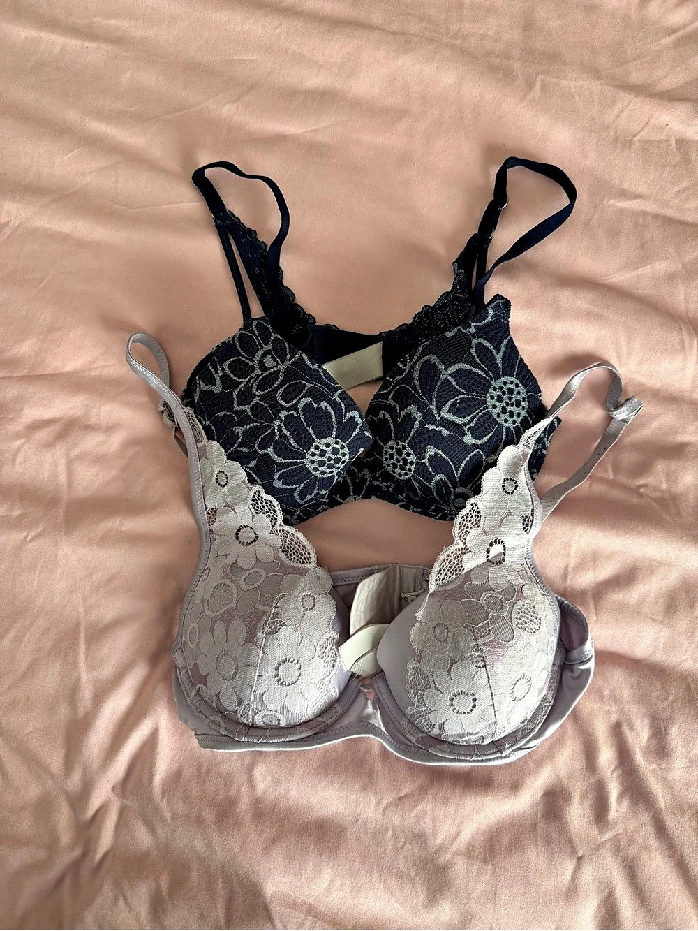 aerie Real Good Floral Bras 32B navy blue & lavender